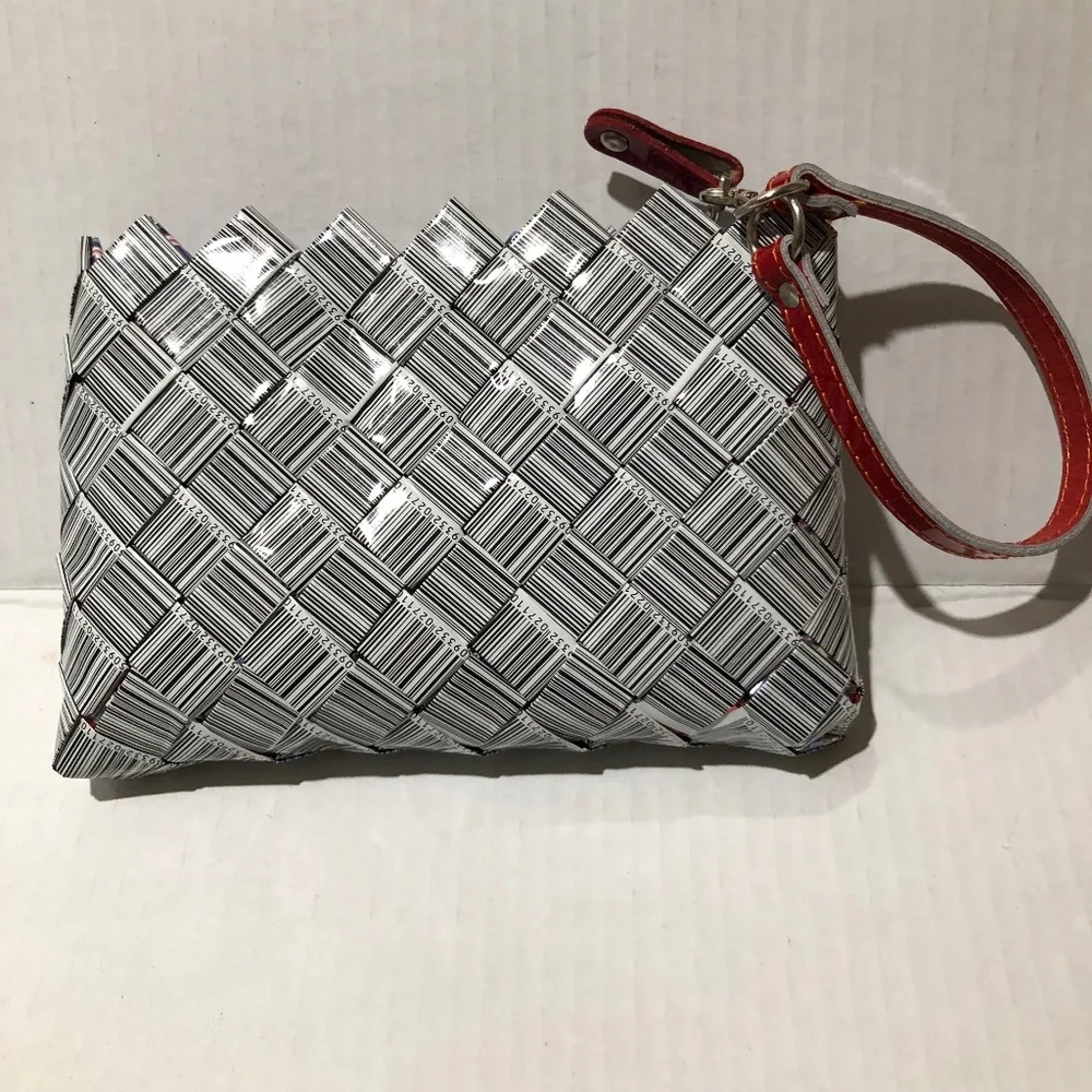 Nahui Ollin Candy Wrapper Wristlet, Barcode Black and White